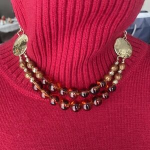 Macy's statement necklace Brown Gold Tone Bead Choker Trendy Chic Gorgeous